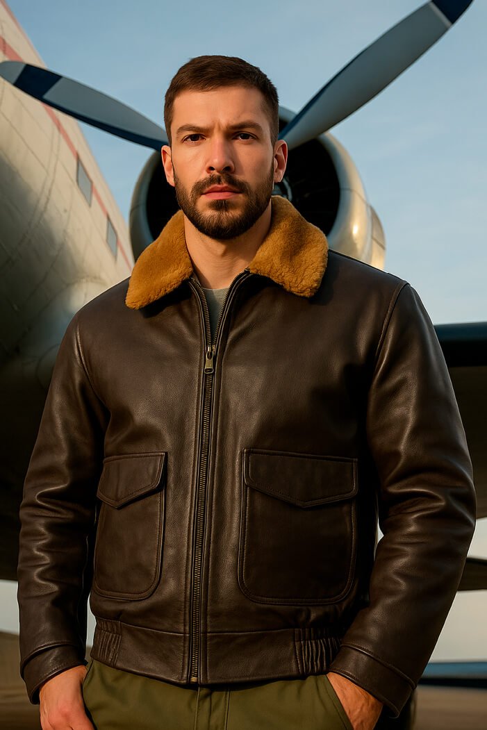 G1 chaqueta cuero cafe